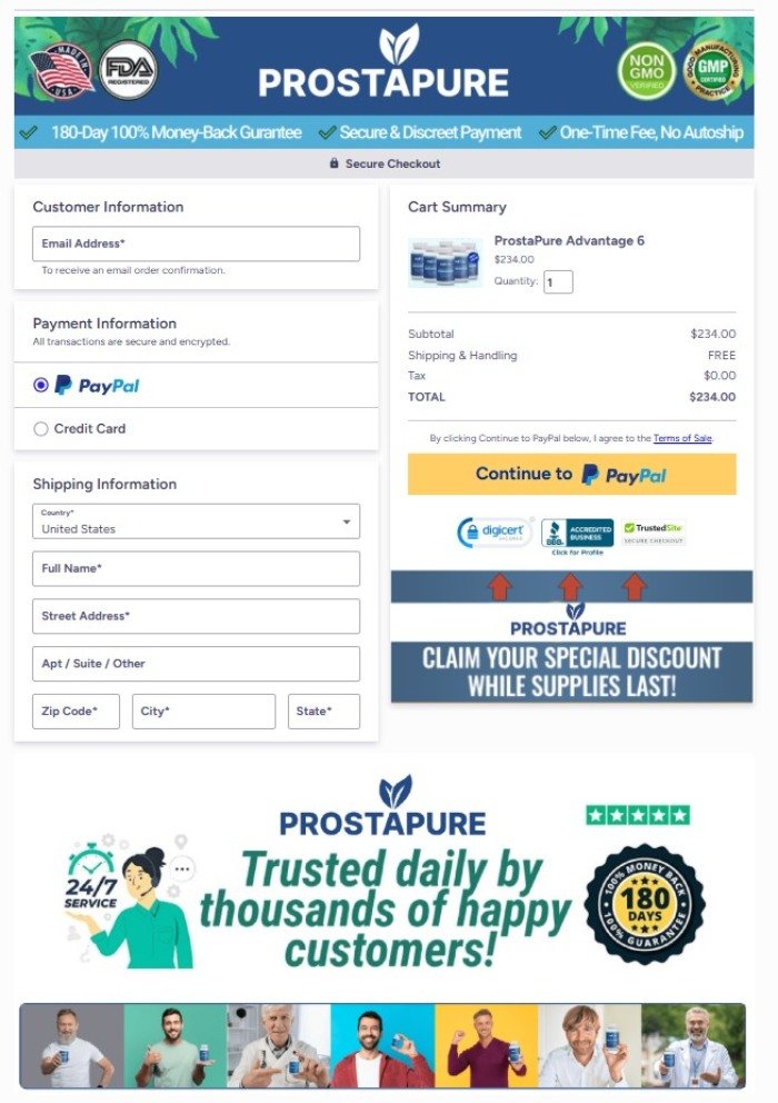 Safe checkout for ProstaPure order